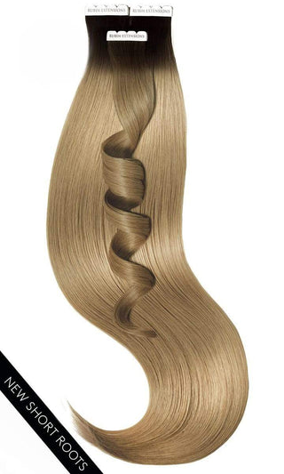 TAPE-IN EXTENSIONS , Kurzer Ansatz , Jet Black & Cool Brown ( Cold Braun )